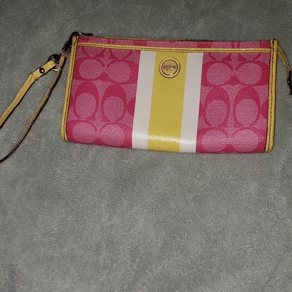 Coach Vibrant Pink and Yellow Wristlet